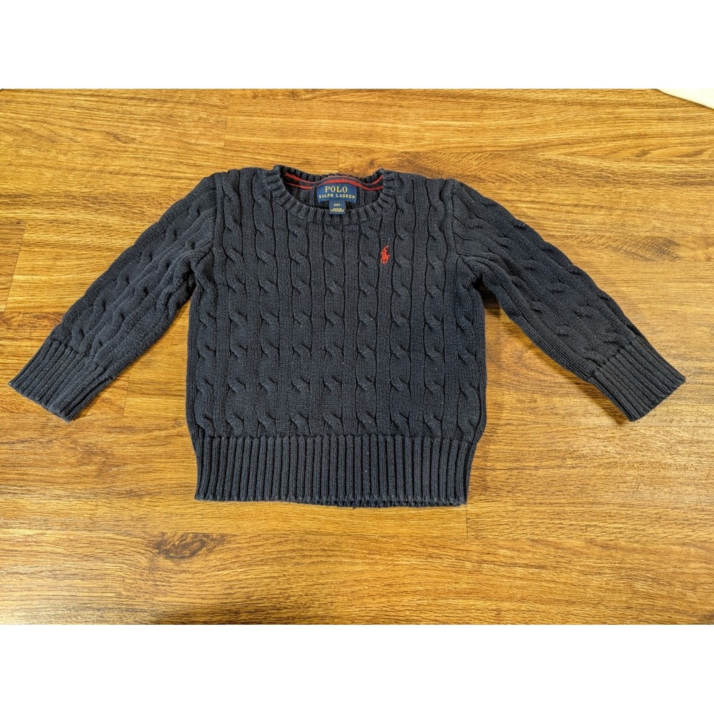 Polo Ralph Lauren Sweater 2T Navy Blue Cable Knit Cotton Crewneck Pullover